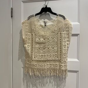Cream Crochet Fringe Top